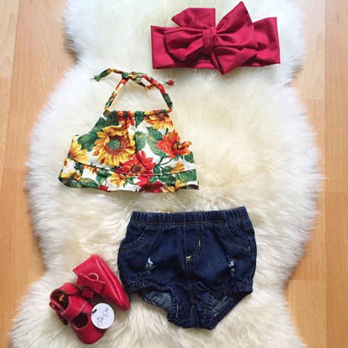 Sunflower shirt + Denim Shorts