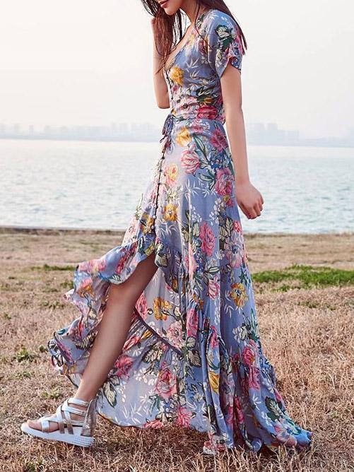 Asymmetric Printed Bohemia Dress