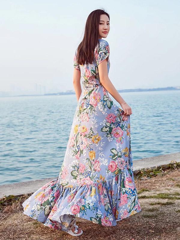 Asymmetric Printed Bohemia Dress