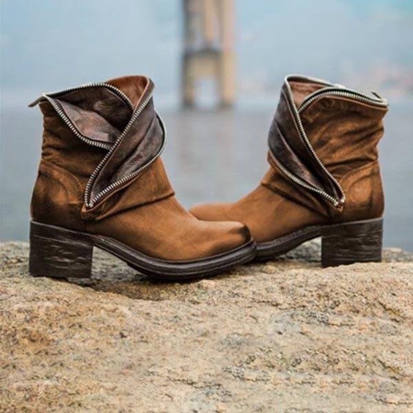 Women’s Retro Zipper Personality Design Plus Size Short Boots