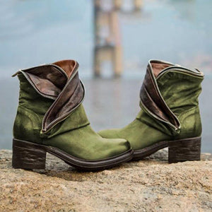 Women’s Retro Zipper Personality Design Plus Size Short Boots