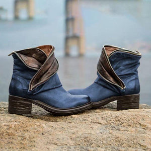 Women’s Retro Zipper Personality Design Plus Size Short Boots