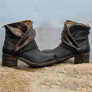 Women’s Retro Zipper Personality Design Plus Size Short Boots