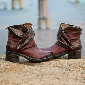 Women’s Retro Zipper Personality Design Plus Size Short Boots
