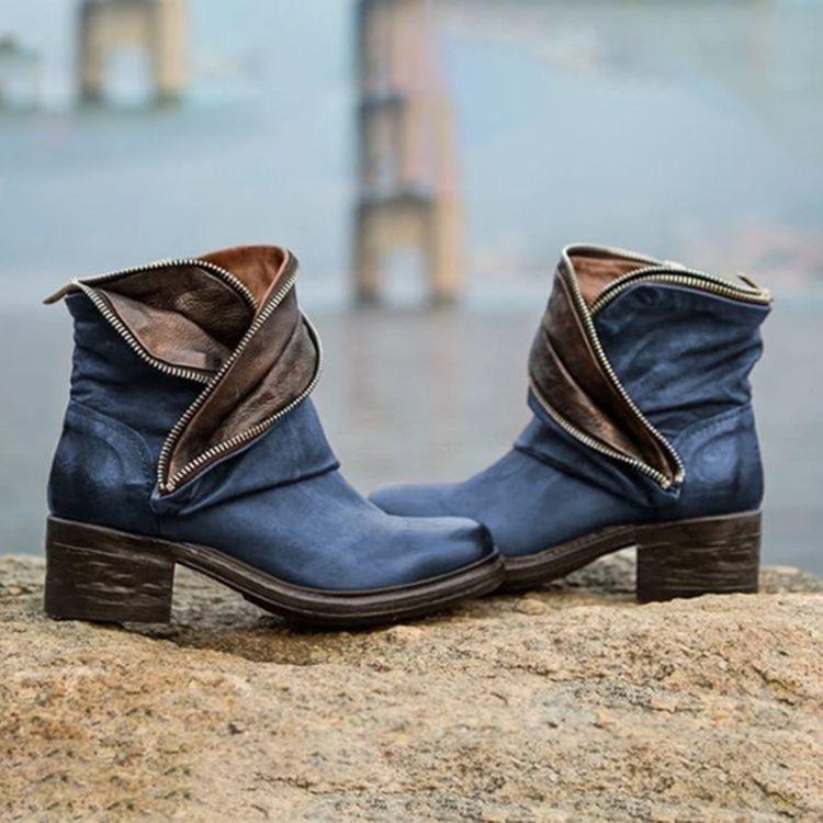 Women’s Retro Zipper Personality Design Plus Size Short Boots
