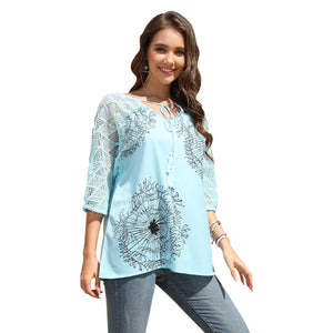 Fashion half-sleeved casual hollow printed T-shirt