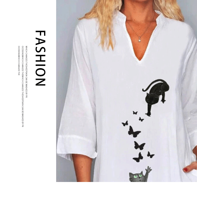 Fashion new casual three-quarter sleeve V-neck versatile half-sleeve dress