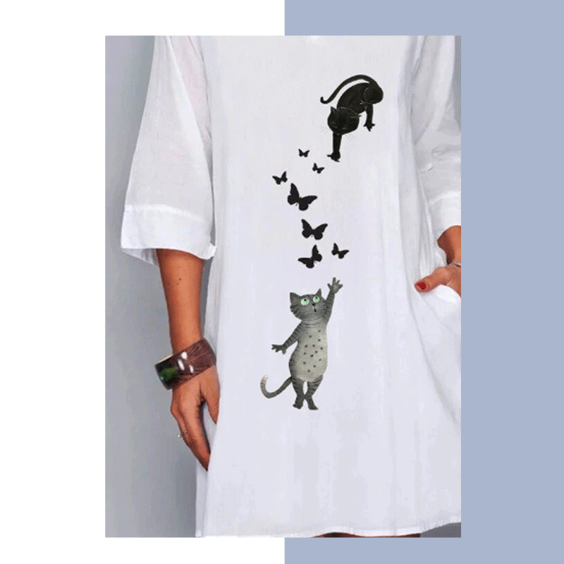 Fashion new casual three-quarter sleeve V-neck versatile half-sleeve dress