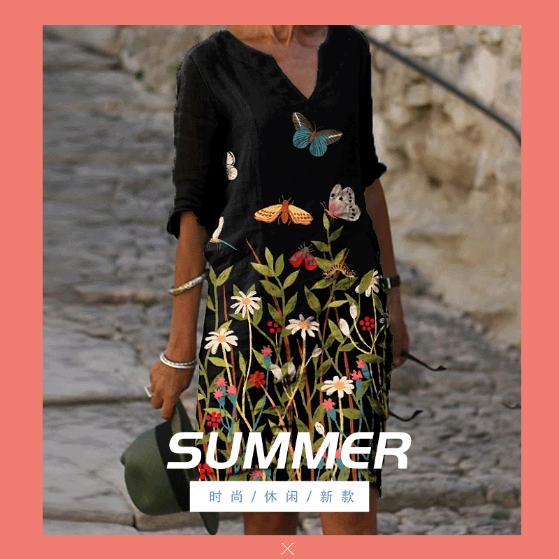 Fashion new butterfly sexy inner wear short and medium printed dress