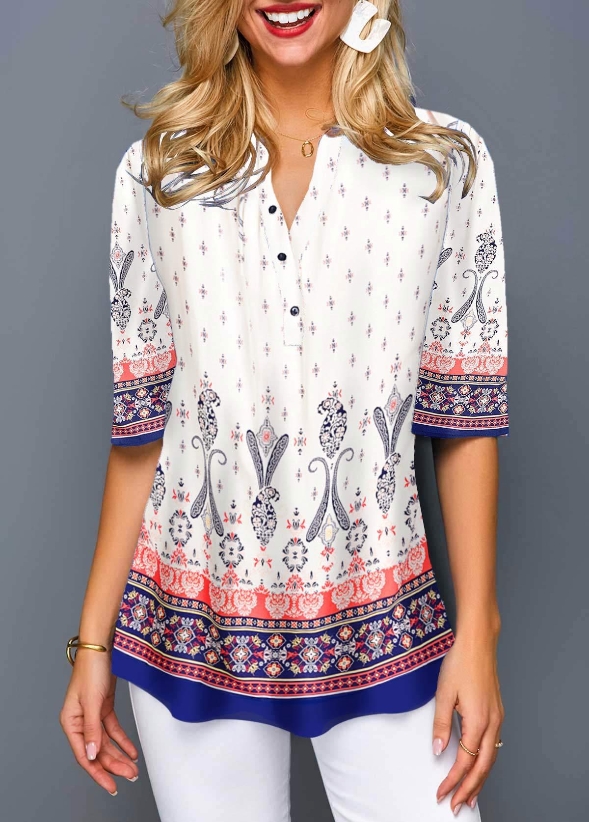 Fashion New Bohemian Fresh and Sweet Hedging V-neck Loose Women's T-shirt