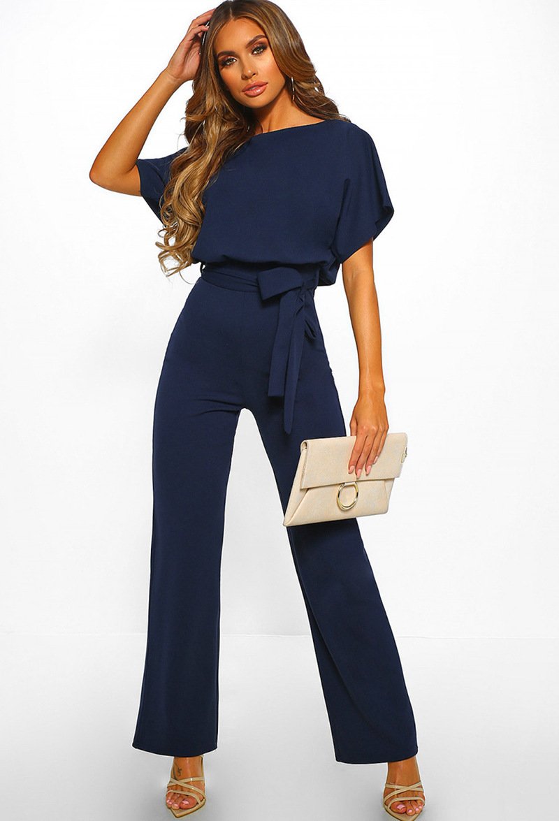 Fashion Tie Button Short-sleeved Jumpsuit