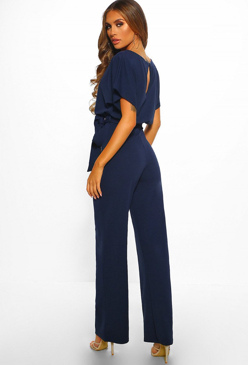 Fashion Tie Button Short-sleeved Jumpsuit