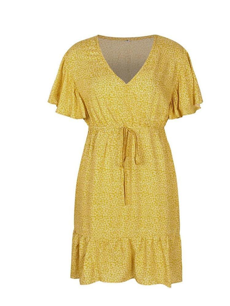 V-Neck Above Knee Short Sleeve Pullover Floral Dress