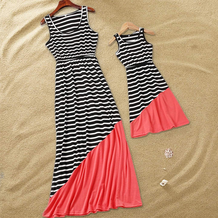 Striped Stitching Mother and Daughter Dress