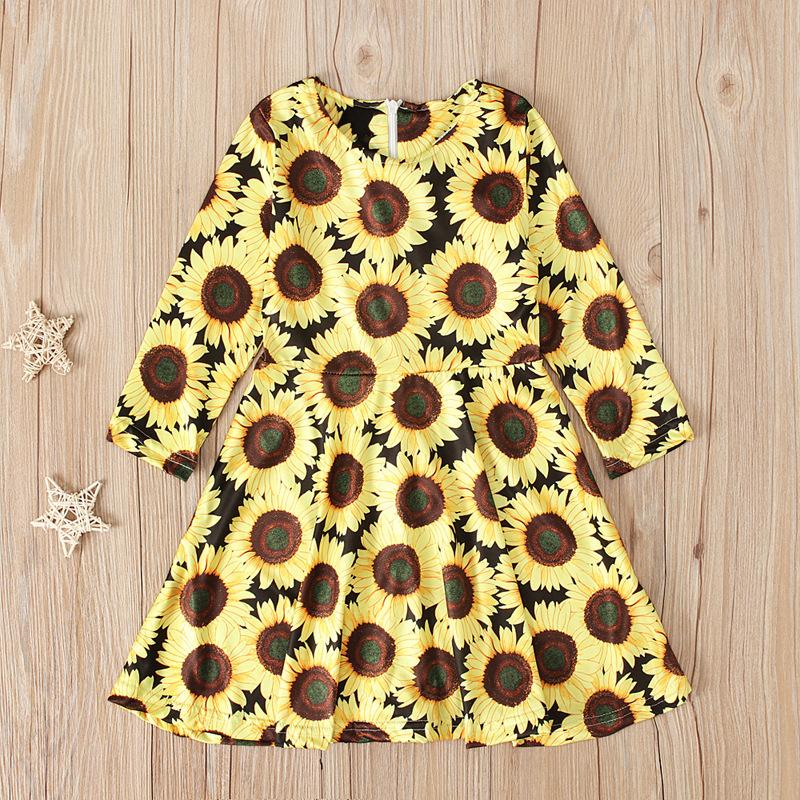 Kids sunflower O Neck Long Sleeve Dress