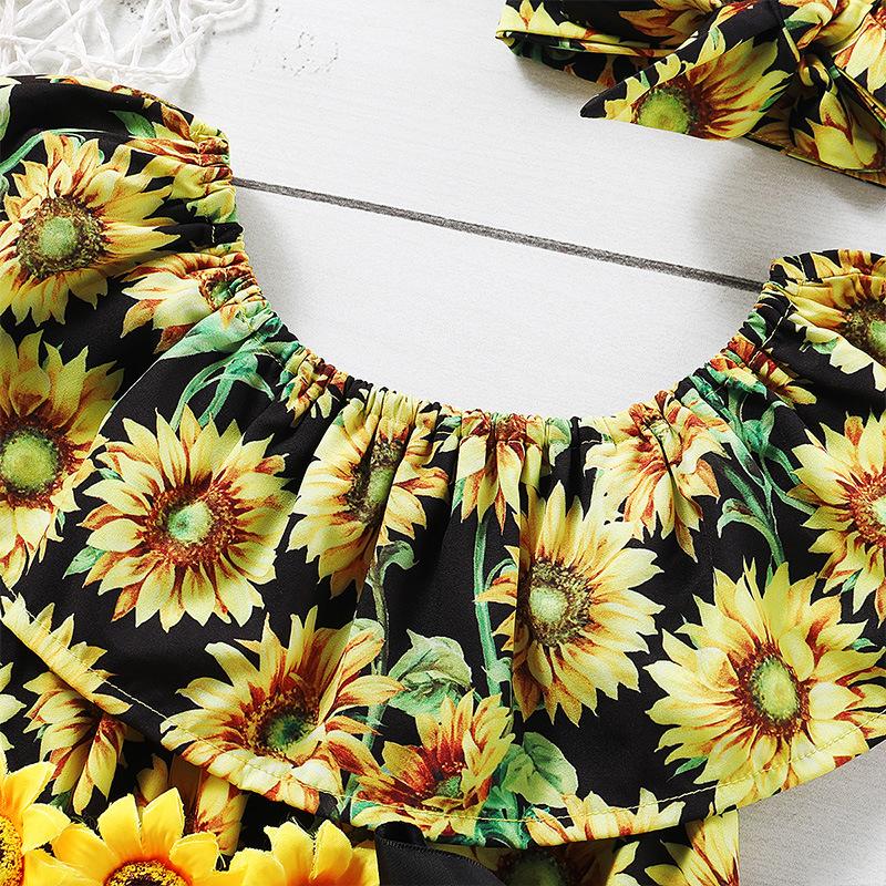 2020 Sunflower Baby Bodysuit Cute Belt Headband Outfit