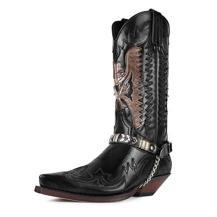 Men's Retro Leather Cowboy Boots