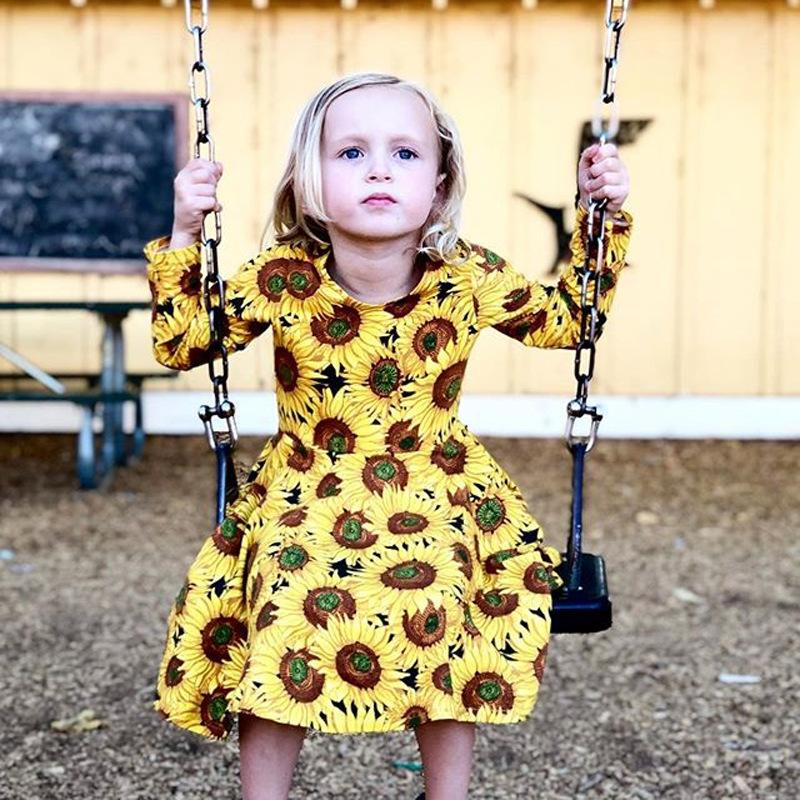 Kids sunflower O Neck Long Sleeve Dress