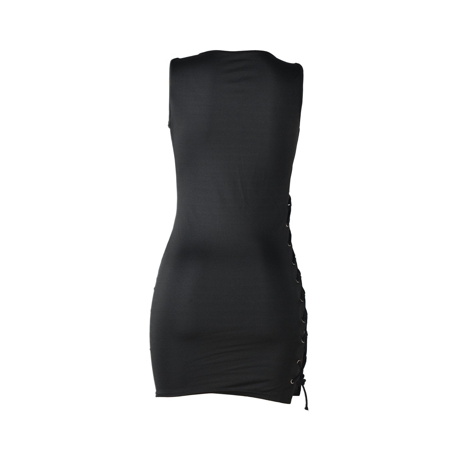 Black Cut Out Lace-Up Side Slit Sleeveless Bodycon Club Mini Dress
