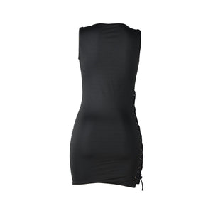 Black Cut Out Lace-Up Side Slit Sleeveless Bodycon Club Mini Dress