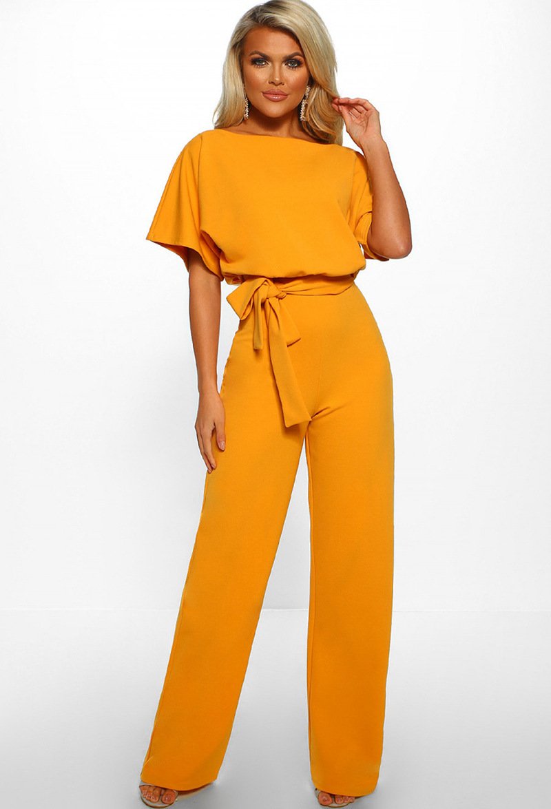 Fashion Tie Button Short-sleeved Jumpsuit