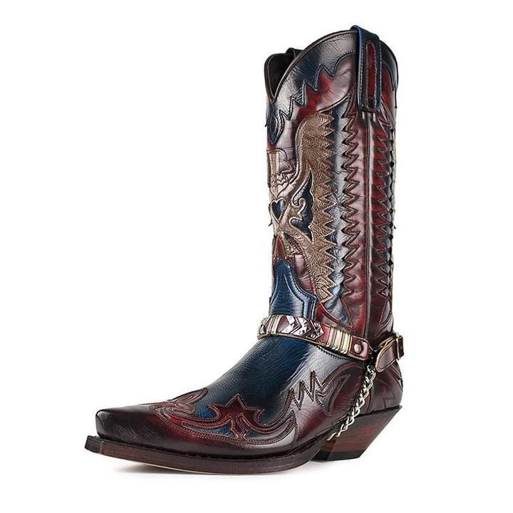 Men's Retro Leather Cowboy Boots