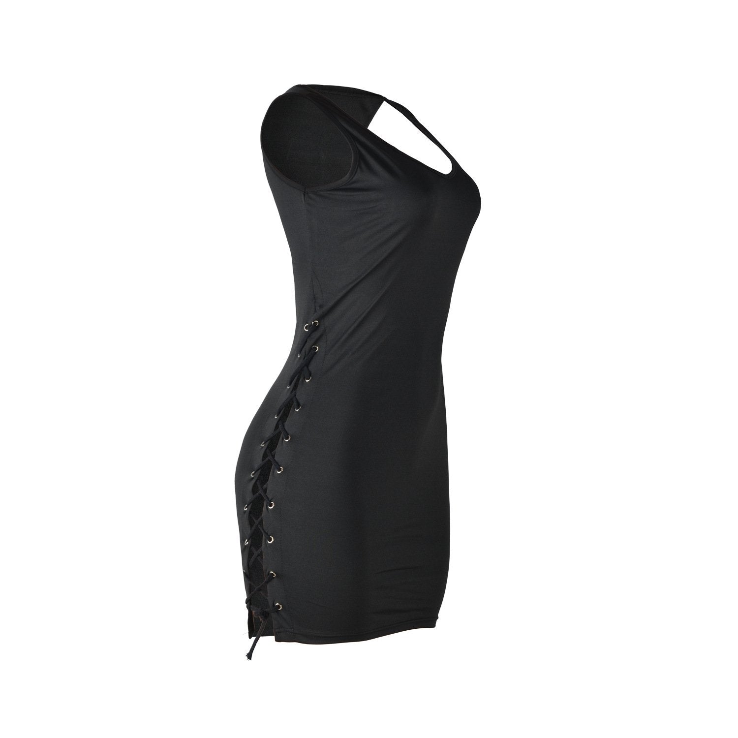 Black Cut Out Lace-Up Side Slit Sleeveless Bodycon Club Mini Dress