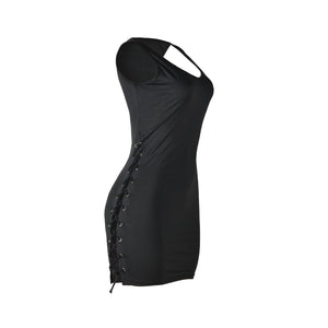 Black Cut Out Lace-Up Side Slit Sleeveless Bodycon Club Mini Dress