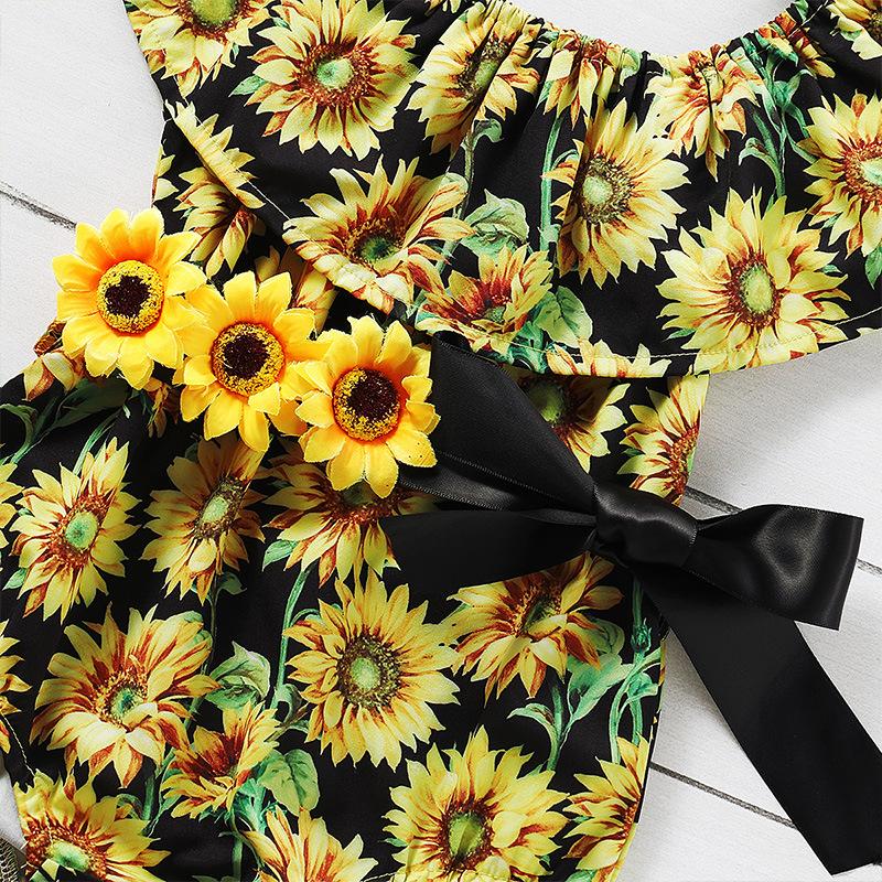2020 Sunflower Baby Bodysuit Cute Belt Headband Outfit