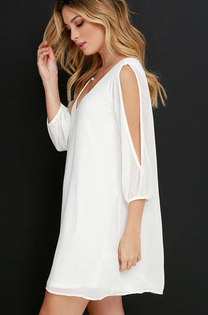 Women Fashion Sexy V-neck 3/4 Sleeves Chiffon Dress