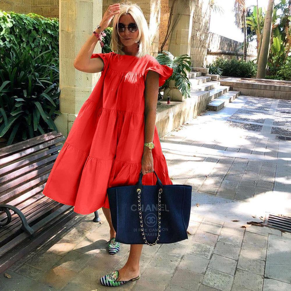 Bekzy Ruched Short Sleeve Loose Green Midi Dress