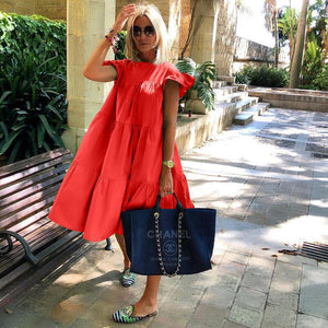 Bekzy Ruched Short Sleeve Loose Green Midi Dress