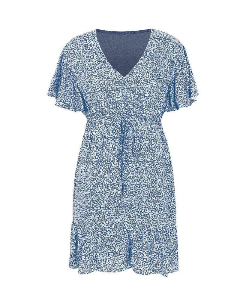 V-Neck Above Knee Short Sleeve Pullover Floral Dress