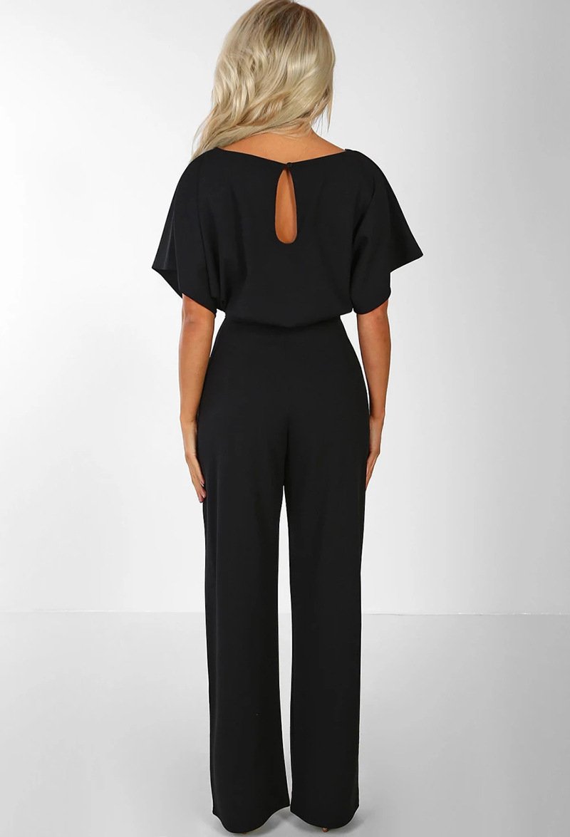 Fashion Tie Button Short-sleeved Jumpsuit