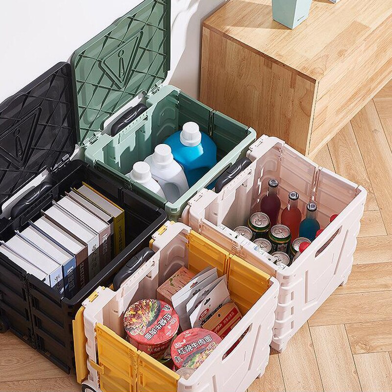 Pratical Travel Folding Storage Basket with Wheels for Car