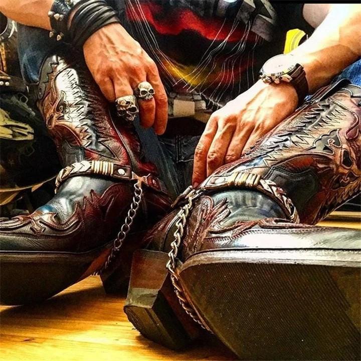 Men's Retro Leather Cowboy Boots