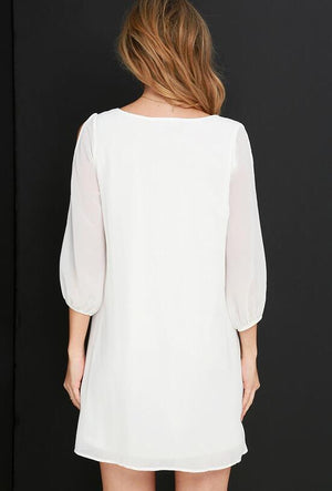 Women Fashion Sexy V-neck 3/4 Sleeves Chiffon Dress