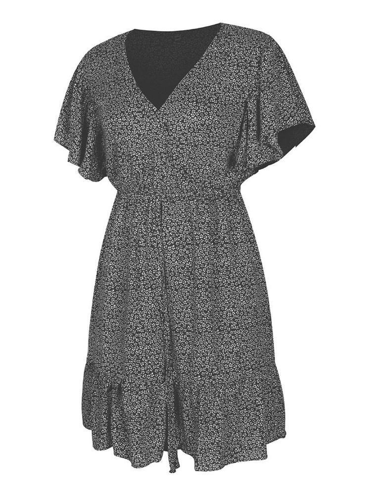 V-Neck Above Knee Short Sleeve Pullover Floral Dress