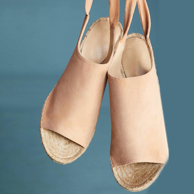 Women Flocking Wedge Sandals Vie Tie Up Shoes