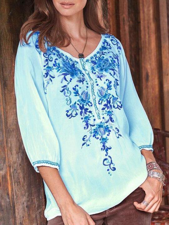 Floral-print Long Sleeve Buttoned Blouses & Tops