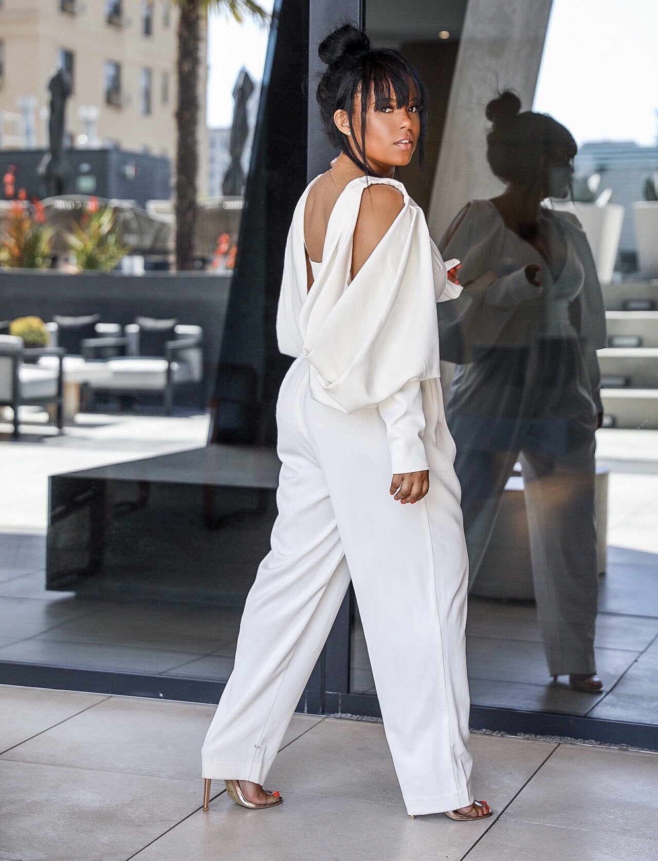 Women Elegant V Neck Long Sleeve Jumpsuit