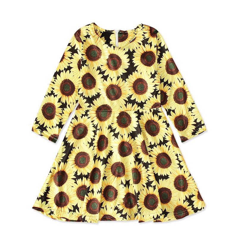 Kids sunflower O Neck Long Sleeve Dress