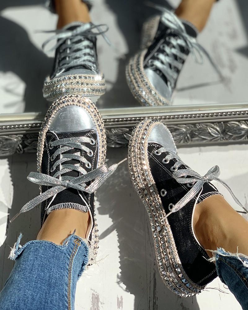 Leopard Rivet Embellished Lace-Up Sneakers