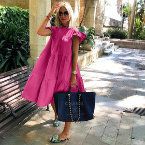 Bekzy Ruched Short Sleeve Loose Green Midi Dress