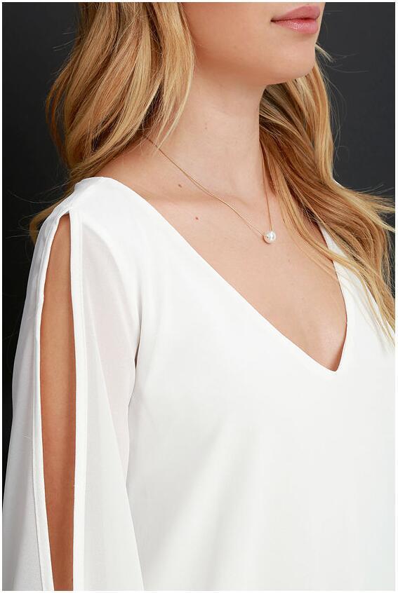 Women Fashion Sexy V-neck 3/4 Sleeves Chiffon Dress