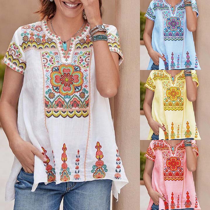 V Neck Short Sleeve Casual Shirts & Tops