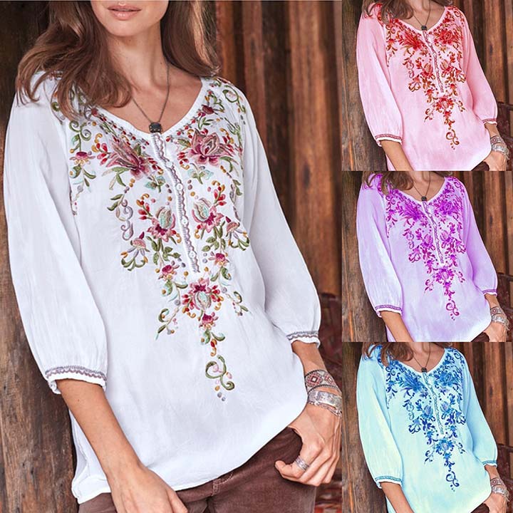 Floral-print Long Sleeve Buttoned Blouses & Tops