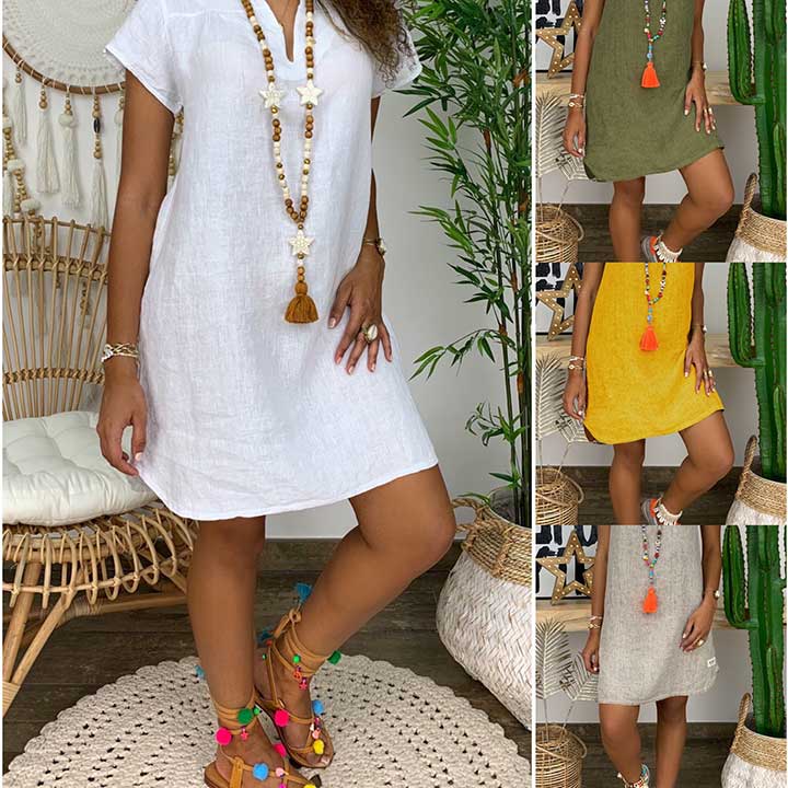 Daily v neck plain loose casual dress