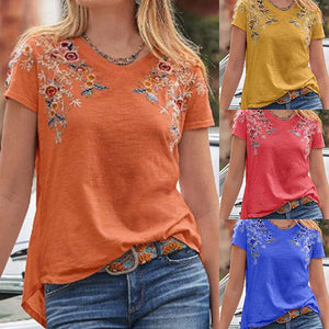Cotton-Blend Crew Neck Casual Plain T-shirts