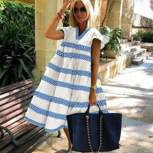 Woman Chic Print Short Sleeve Midi Dress